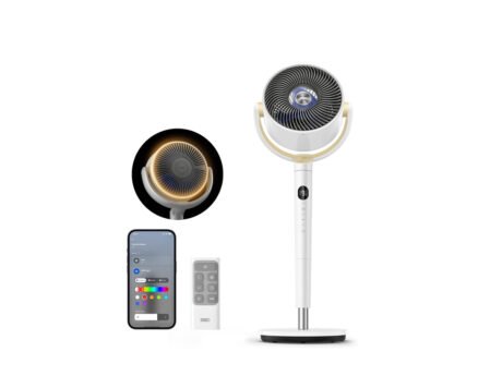 DREO Smart Fan for Bedroom, 120° +120° Omni-Directional Oscillating Fans, 100ft Quiet Pedestal Fan with RGB Light